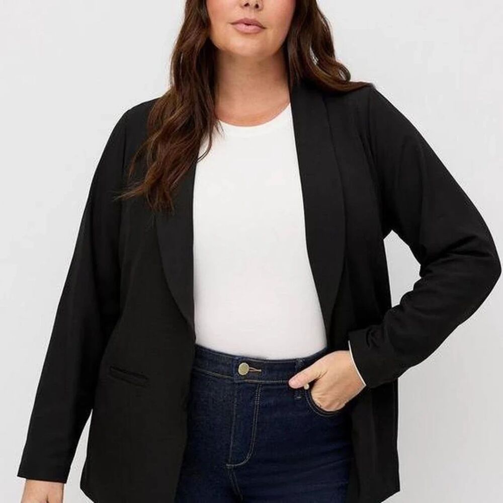 Torrid Women's 6X Classic Shawl Collar Blazer Long Sleeve Open Front Solid Black